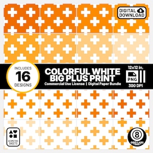Bright Orange Plus Print Geometric Digital Paper 16 Tints Shades Pack Palette HFTI Style Commercial Use Orange Seamless PNG Set Pattern Pack
