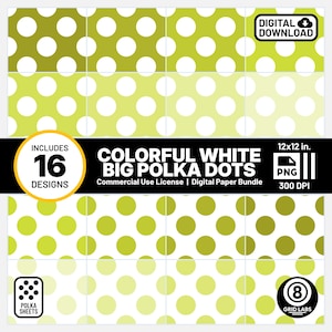 Lime Green Polka Dot Patterns Digital Paper Bright Palette 0DH8 Style Seamless PNGs Bundle