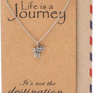 Mini Fahrrad Halskette, Reise Traveller Anhänger Charm, Geschenke für Radfahrer, Wanderlust & Soul Cycle Friends, Fitness Schmuck mit Zitat Karte