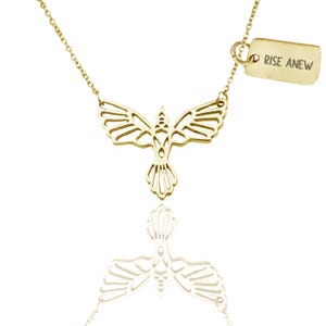 Vrouwenketting fenikshanger, vogelbedel met kaart met motiverende quote, zilverkleurig - 100% handgemaakt, goudkleurig
