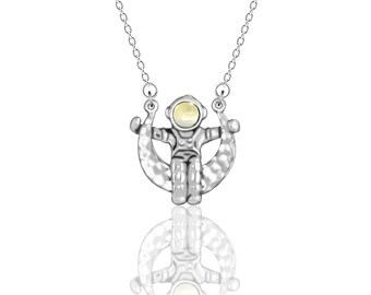 Collar con colgante de astronauta de piedra lunar, cadena de acero inoxidable, joyería espacial