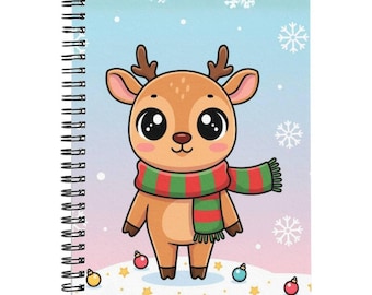Cute Reindeer Christmas Spiral Notebook, Festive 6x8 Holiday Journal, Reindeer Gift List Planner | Stationery for Teachers & Students