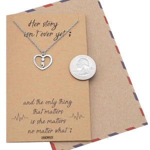 Mental Health Awareness Continue Semicolon Heart Necklace, Encouragement Gifts for Women