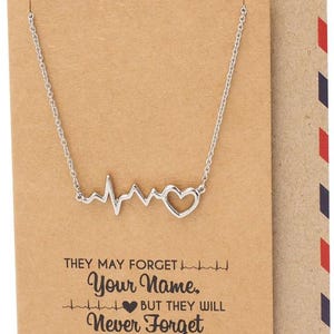 Heartbeat ECG Heart Pewter Necklace, Nurse Gift