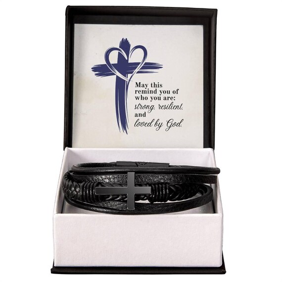 Men's Braided Vegan Leather Cross Bracelet, Christian Gift - Etsy