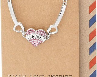 AILUOR Bracciale In Pietre Naturali Per Insegnanti – Con Ciondolo Mela E Biglietto Di Auguri – Regalo Ringraziamento Donna