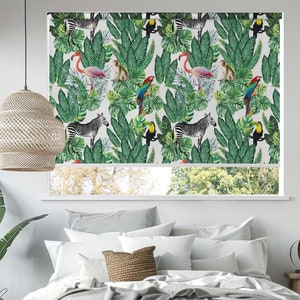 Roller Blinds Tropical Nature White - Easy and Fast Installation - For Windows and Doors (100-300 cm)