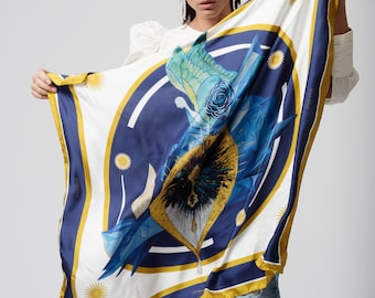 Designer Silk Scarf: &quot;The Oracle&quot; Italian Vintage Foulard, 90x90cm