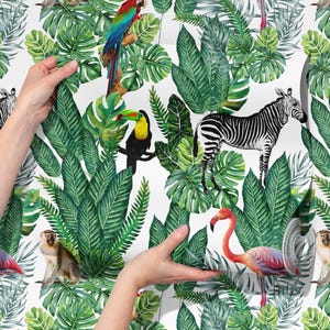 Natura Tropicale Carta da parati Bianca Art Deco Attacca e stacca Autoadesiva, Arte Murale Moderna in TNT, Rivestimento Murale in Vinile