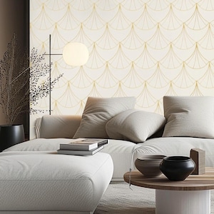 Carta da parati Art Decò Bianco e Oro Attacca e stacca Autoadesiva, Arte Murale Moderna in TNT, Rivestimento Murale in Vinile - J'ESSENTIA