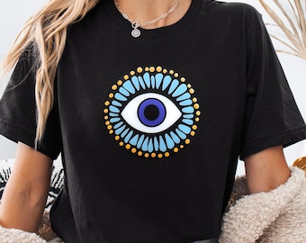 Camiseta con gráfico de mal de ojo: camiseta de protección bohemia y chic
