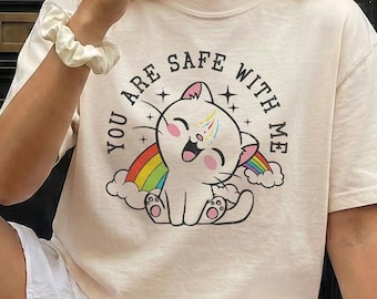 You Are Safe With Me Shirt - Unisex Comfort Colors Boxy Kawaii Tee -  Pride LGBTQ Ally T-shirt