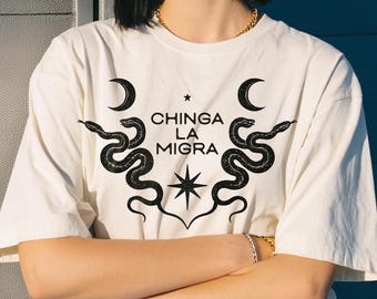 Chinga La Migra Protest Tee: Snake Moon Graphic, Anti ICE Shirt