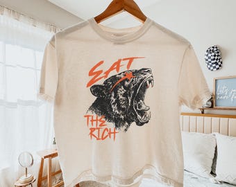 Eat the Rich Crop Tee: Comfort Colors Panther Graphic Protest Shirt