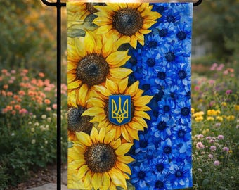 Bandera de solidaridad con Ucrania (Trident, Tryzub) - 30 x 45 cm (doble cara)