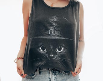Black Cat Witch Hat Shirt,  Unisex Garment-Dyed Tank Top