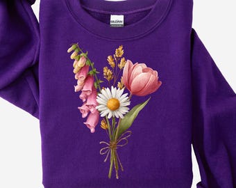 Subtle FDT Sweatshirt - Foxglove, Daisy, Tulip - Purple Crewneck
