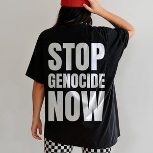 Camiseta Stop Genocide NOW: Comfort Colors Palestina Solidariedade Estampa nas Costas