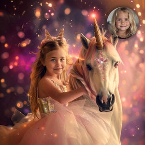 Custom Princess and Unicorn Portrait from Photo – Magical Gift for Girls
