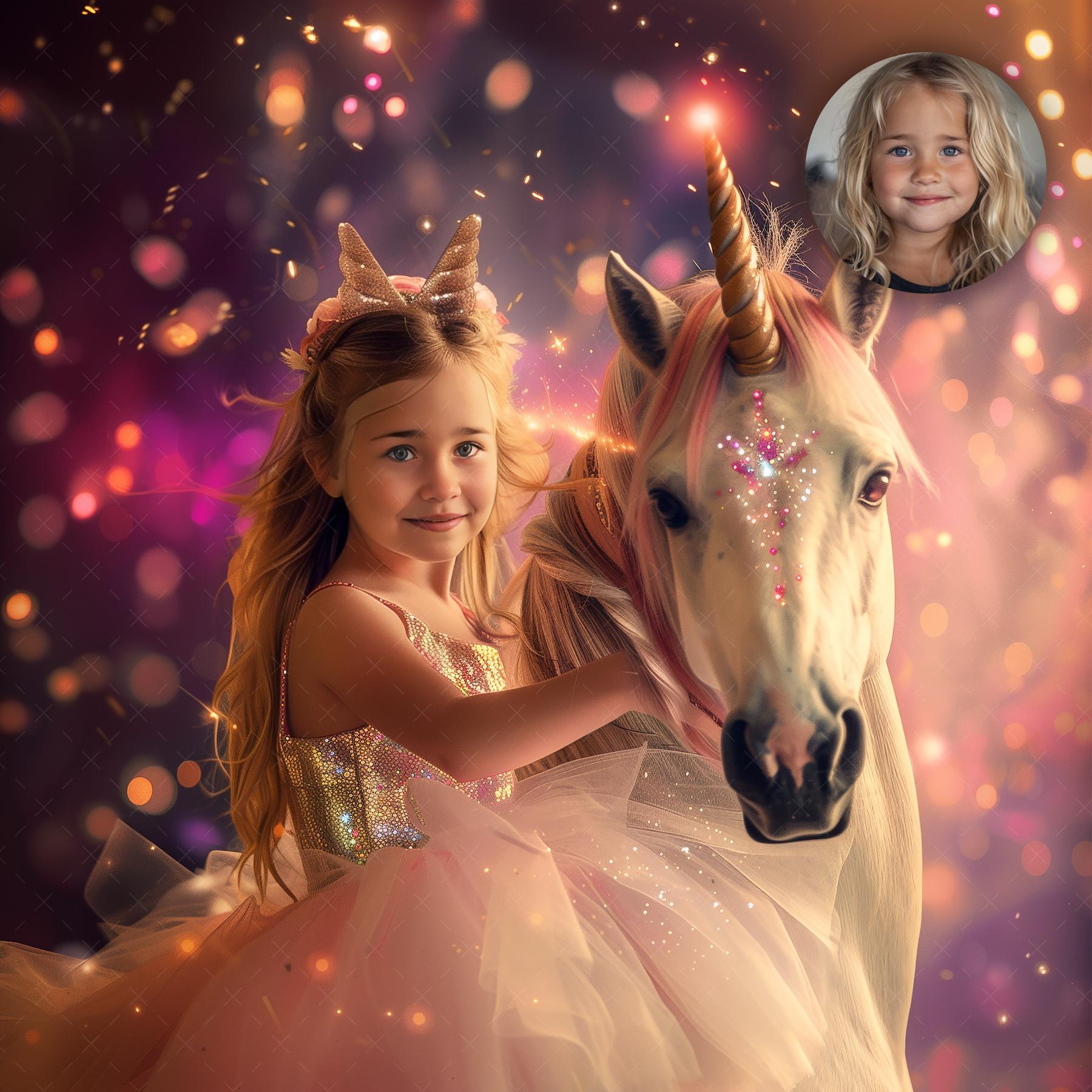 Niña montando unicornio - Etsy España