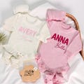 Personalized Embroidered Baby Romper, Baby Name Ruffle Romper, Baby Shower Gift, Knitted Newborn Romper, Infant Romper, First Birthday Gift
