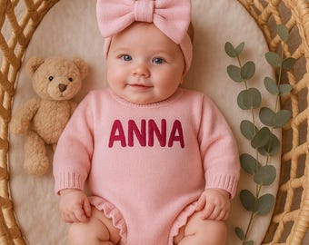 Personalizowany dzianinowy kombinezon dla niemowląt, haftowany kombinezon dla niemowląt, kombinezon dla noworodków, prezent na baby shower, prezent na pierwsze urodziny, spersonalizowany kombinezon z imieniem dziecka