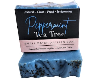 Mint Soap, Tea Tree Soap, Peppermint Soap, Organic Soap, Vegan Soap, Natural Soap, Cold Process Soap, Soap Gift, Soap for men, Blue Soap