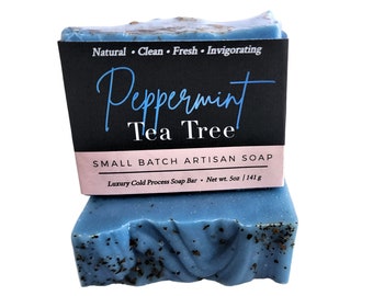 Mint Soap, Tea Tree Soap, Peppermint Soap, Organic Soap, Vegan Soap, Natural Soap, Cold Process Soap, Soap Gift, Soap for men, Blue Soap