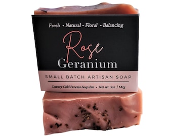 Rose Soap, Geranium Soap, Rose Geranium Soap, Natural Soap, Cold Process Soap, Soap Gift, Vegan Soap, Pink Clay Soap, , Valentine's Day Gift