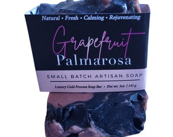 Grapefruit Palmarosa Soap Grapefruit Soap Natural Soap Cold Process Soap Gift Vegan Soap Christmas Gift Soap Favors Activated Charcoal Soap