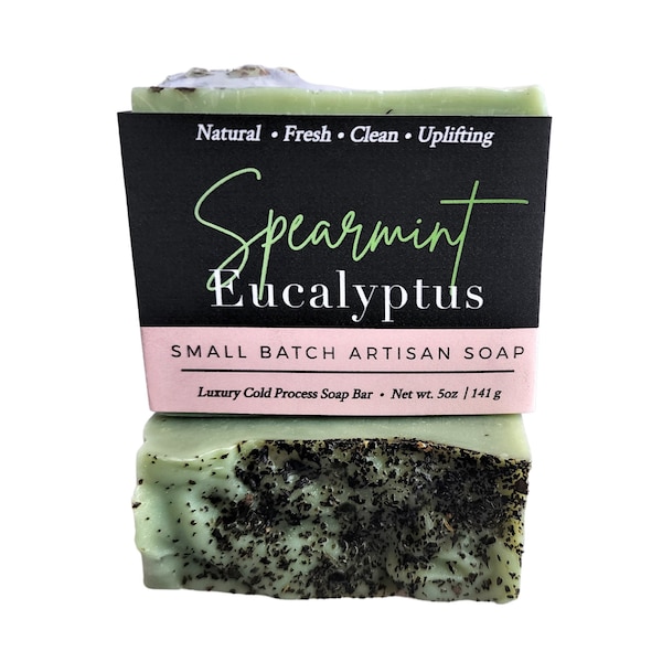 Spearmint Eucalyptus Soap, Mint Soap, Eucalyptus Soap, Natural Soap, Cold Process Soap, Vegan Soap, Green Clay Soap, Soap Gift, Bath Gift