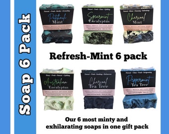 Mint Soap, Mint Soap Set, Mint Soap Gift, Christmas Gifts, Vegan Soap Sampler, Handmade Soap 6 Pack Natural Soap Cold Process Organic Soap