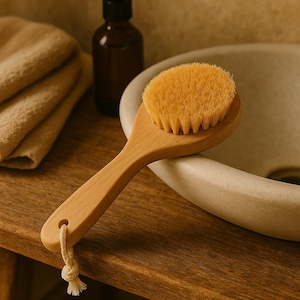 Vegan Sisal Bristle Body Brush: Short Handle Dry Brush - 8&quot;