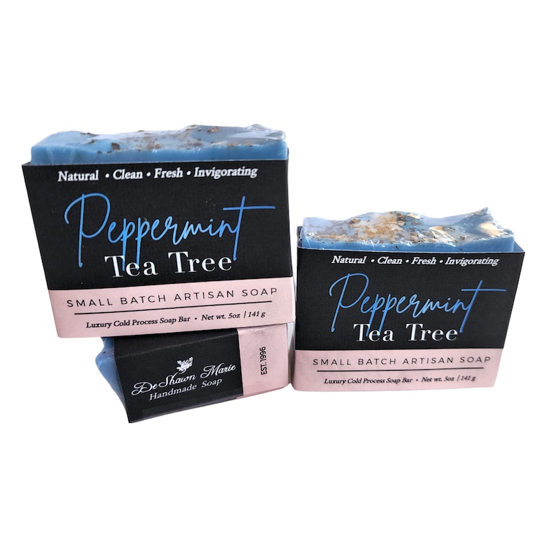 Mint Soap, Tea Tree Soap, Peppermint Soap, Organic Soap, Vegan Soap, Natural Soap, Cold Process Soap, Soap Gift, Soap for men, Blue Soap image 3