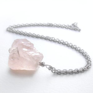 Raw Rose Quartz Pendant, Semi Precious Gemstone Necklace, Pink Crystal, Sterling Silver image 2