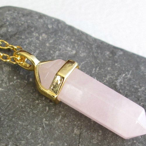Rose Quartz Point Pendant Gold Chain 