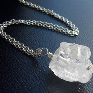 Crystal Quartz Pendant, Raw Rock Crystal Necklace, Rough Stone Jewelry image 2