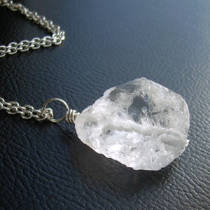 Crystal Quartz Pendant, Raw Rock Crystal Necklace, Rough Stone Jewelry image 1