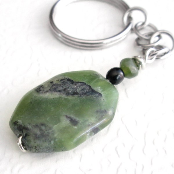 Green Stone Keychain, Natural Key Chain, Canadian Jade