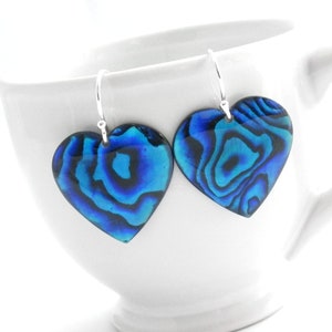 Blue Heart Earrings: Paua Jewelry, Abalone Shell Earrings, Bridesmaid Jewelry image 1