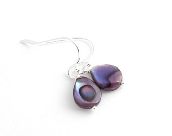 Purple Shell Earrings, Abalone Jewelry, Sterling Silver Posts or Hooks