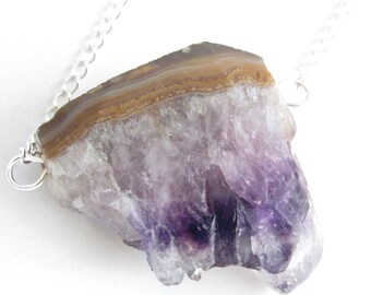 Large Raw Amethyst Necklace, Rough Crystal Stone Jewelry