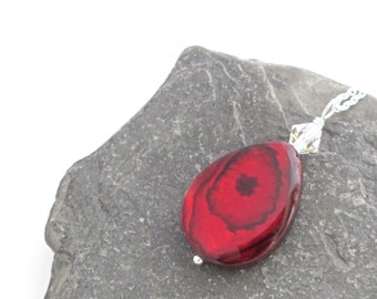 Red Abalone Necklace, Crimson Sea Shell Pendant, Sterling Silver & Crystal Jewelry