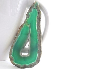 Big Green Geode Necklace, Agate Jewelry, Made in Canada