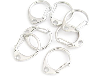 Self Closing Key Rings, Silver Hook Clasps, Carabiner Style Snap Clips, 27 x 22 mm, Lot of 3 or 10, DIY Keychains, Jewelry, Lanyards, Pulls