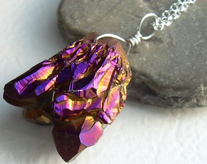 Titanium Quartz Necklace Plum & Gold Drusy Jewelry Burgundy Etsy
