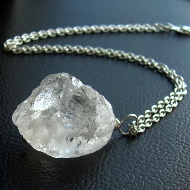 Crystal Quartz Pendant, Raw Rock Crystal Necklace, Rough Stone Jewelry image 3