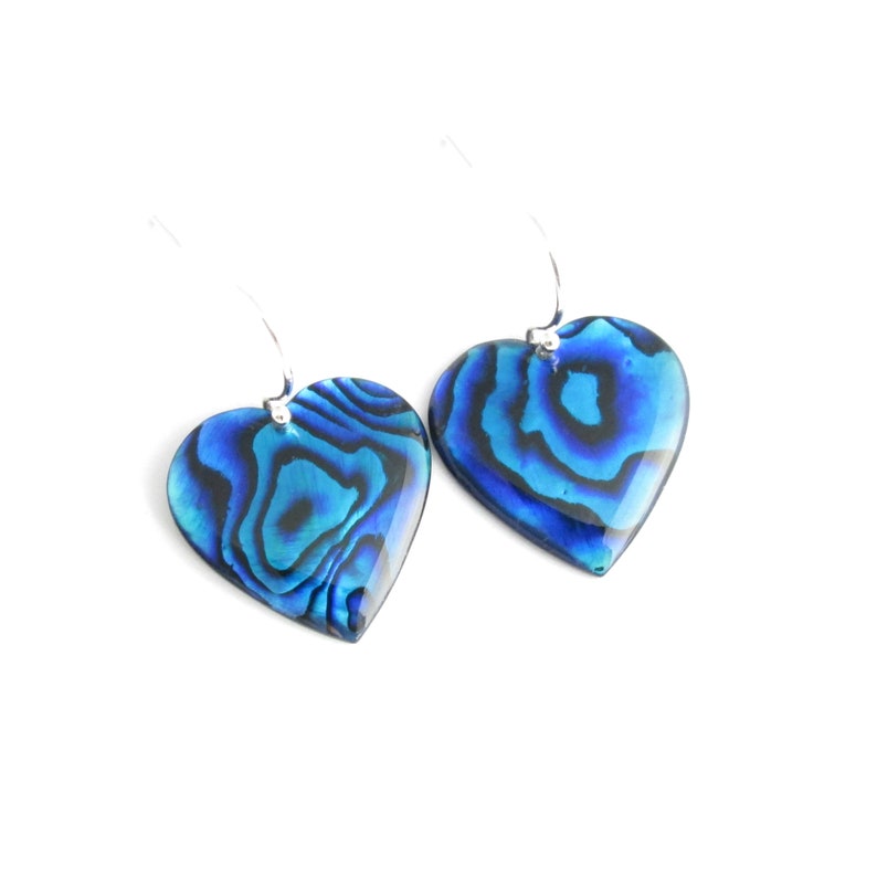 Blue Heart Earrings: Paua Jewelry, Abalone Shell Earrings, Bridesmaid Jewelry image 3