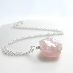Raw Rose Quartz Pendant, Semi Precious Gemstone Necklace, Pink Crystal, Sterling Silver image 6