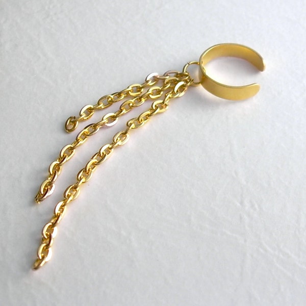 Gold Chain Ear Cuff, No Piercing Fringes Earcuff, Gold Cartilage Earring